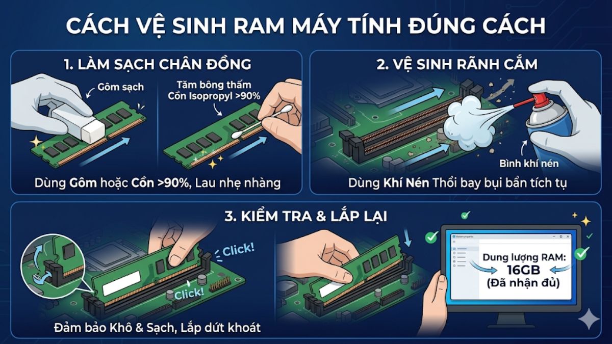 Cách tháo RAM máy tính vệ sinh 