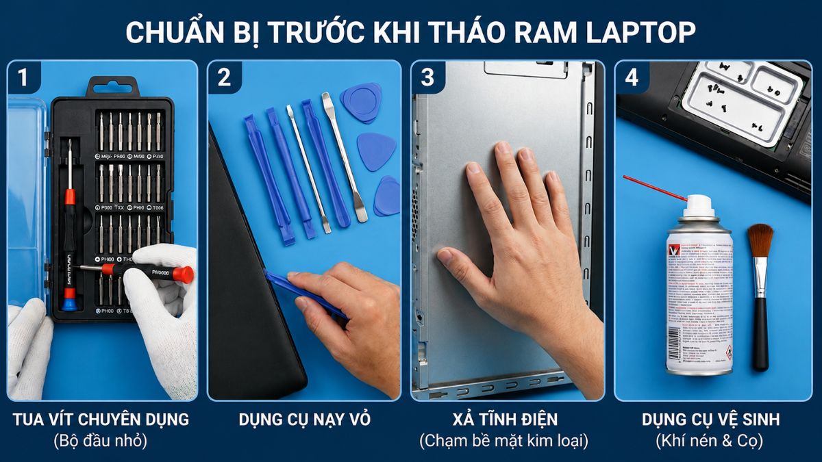Chuẩn bị trước khi tháo RAM laptop
