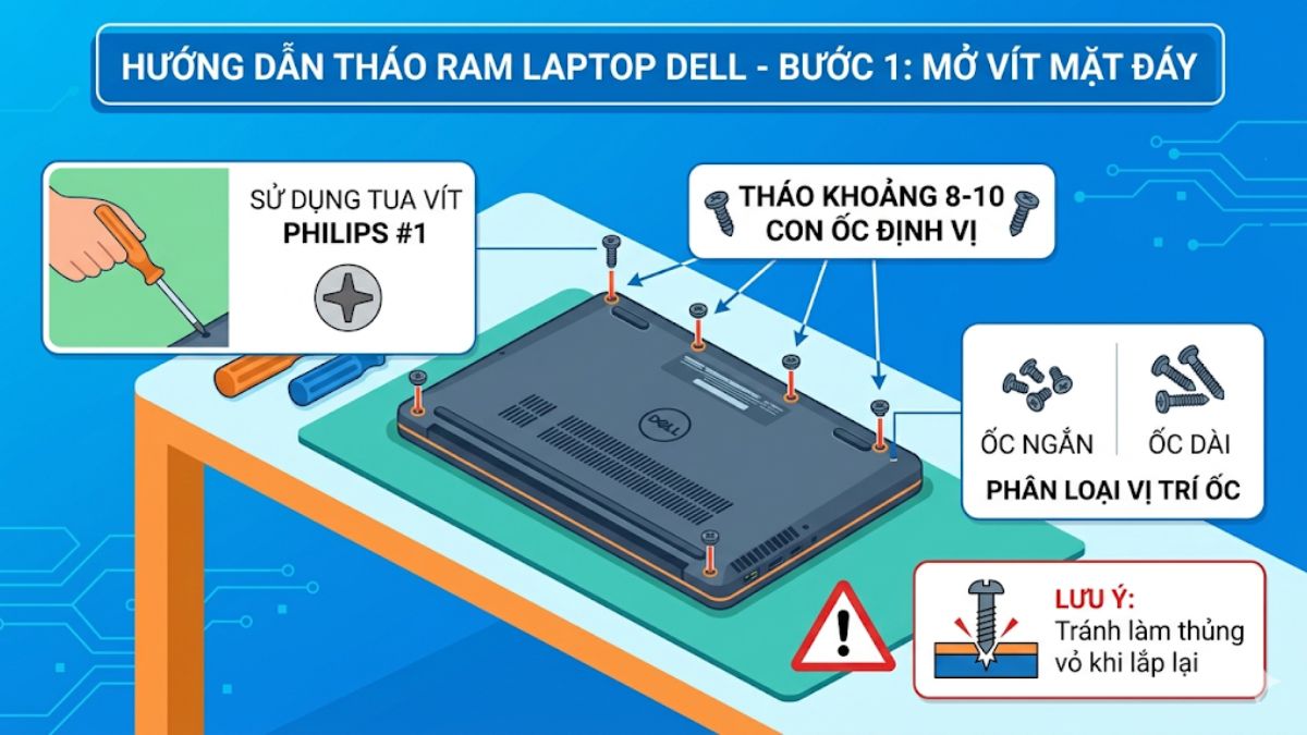 Cách tháo RAM laptop Dell