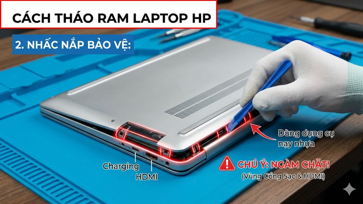 Dùng dụng cụ nạy nhựa mỏng để tách nắp đáy