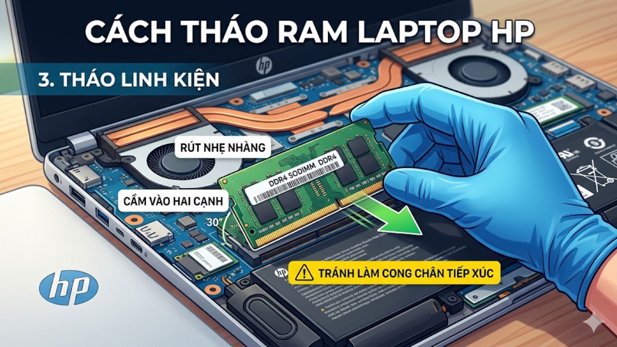 Tháo linh kiện laptop HP