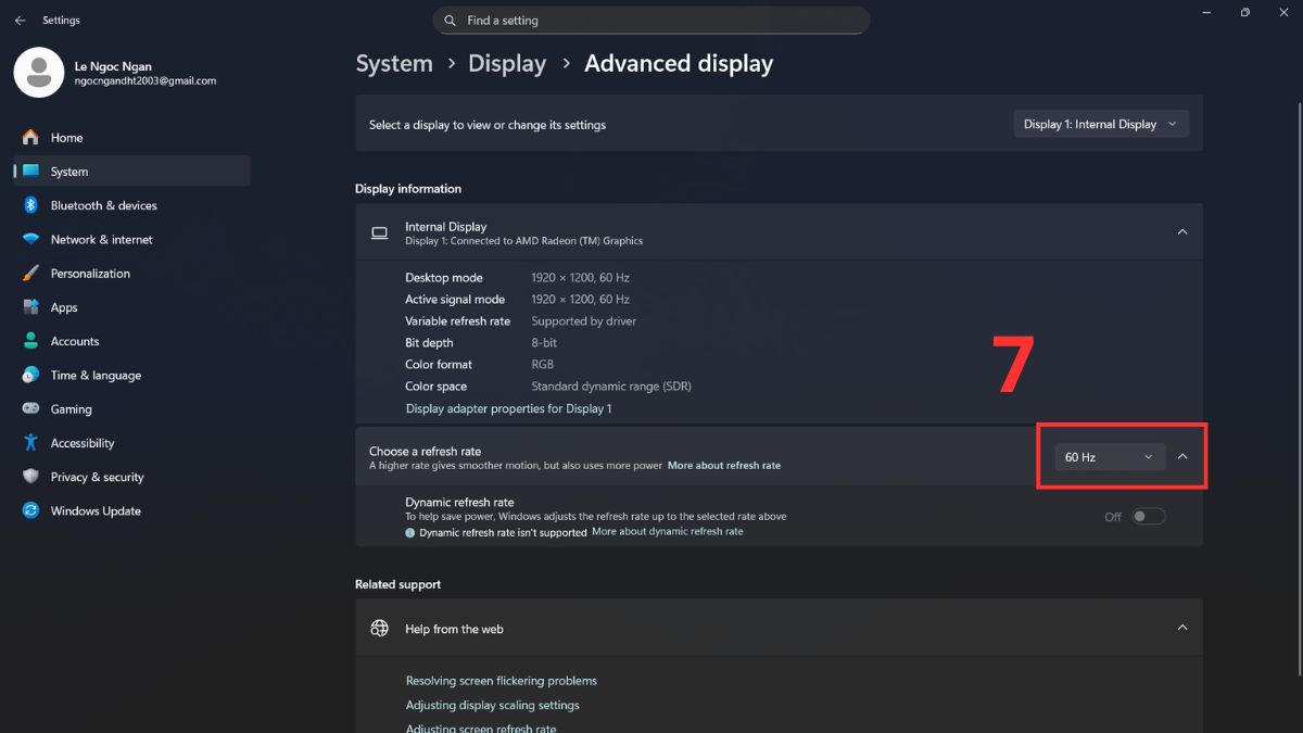 Chuyển từ 120Hz/144Hz xuống 60Hz