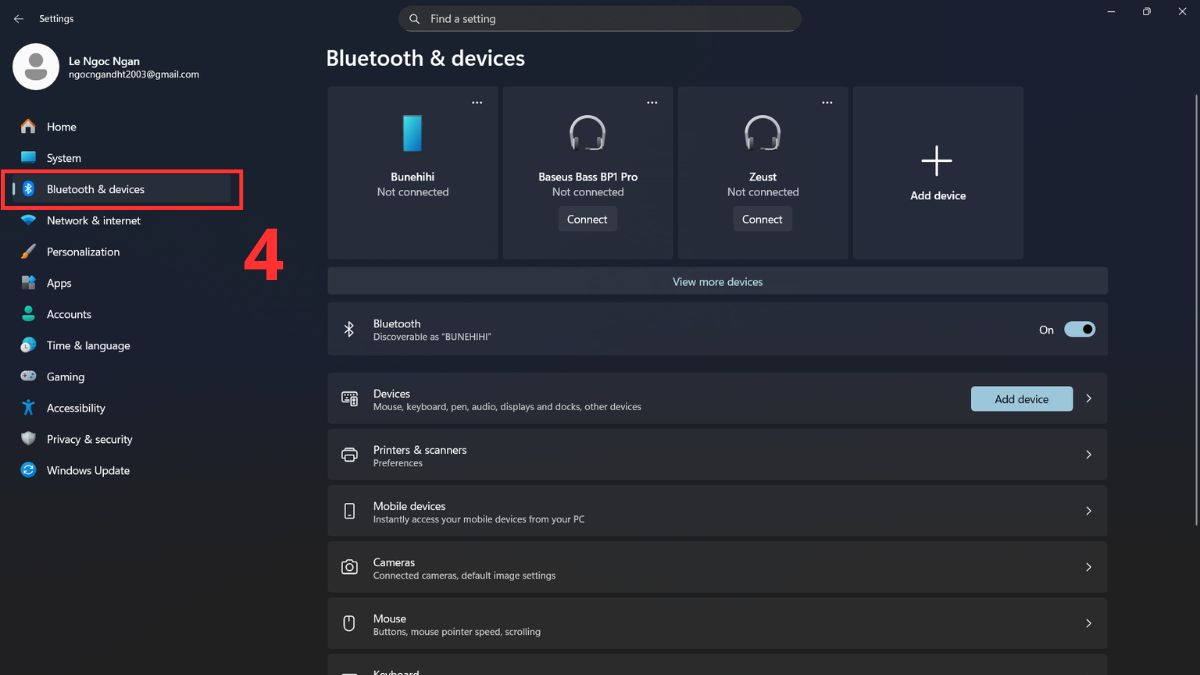 Tìm và chọn vào Bluetooth & devices