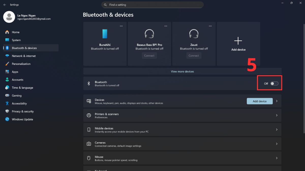 Tắt Bluetooth khi không dùng tai nghe, chuột hoặc thiết bị không dây
