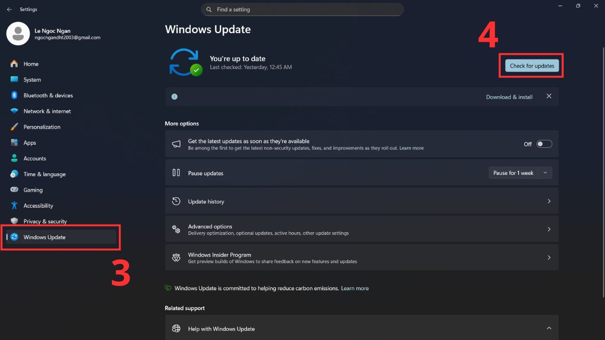 Nhấn Windows Update