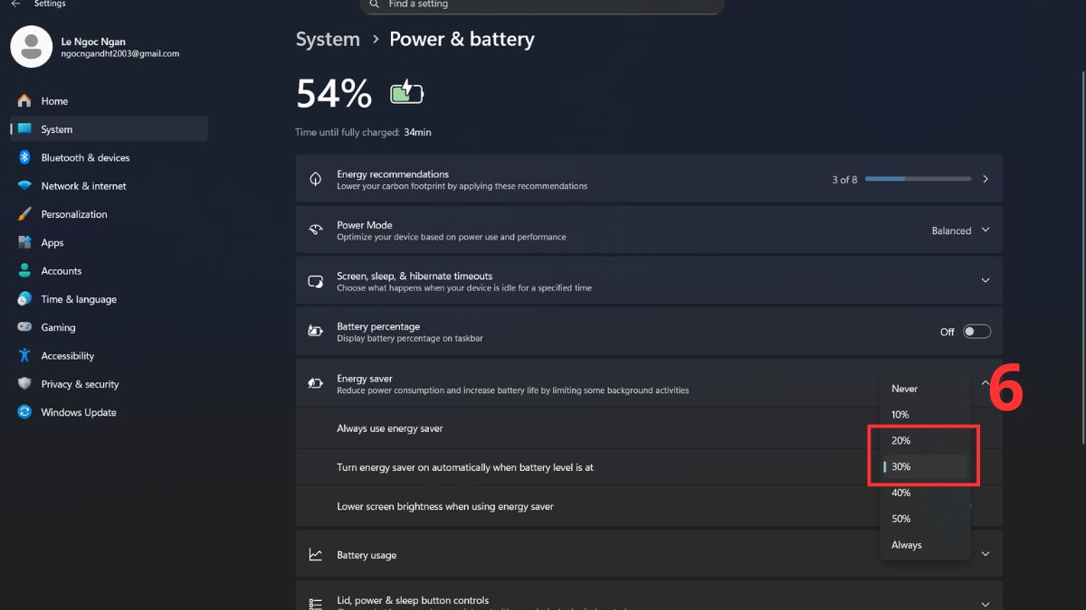 Kích hoạt Battery Saver
