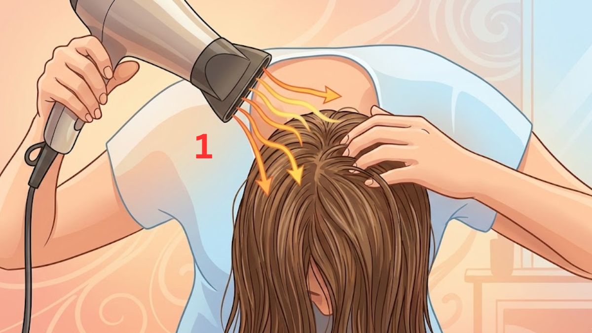 Cách uốn tóc tạo độ phồng chân tóc bằng máy sấy