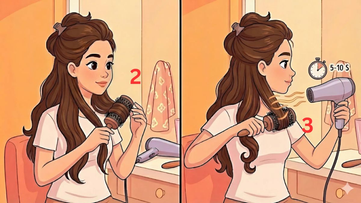  Cuốn phần đuôi vào lược tròn