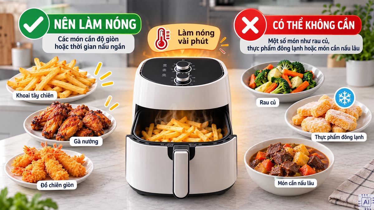 Có cần làm nóng nồi chiên không dầu không?