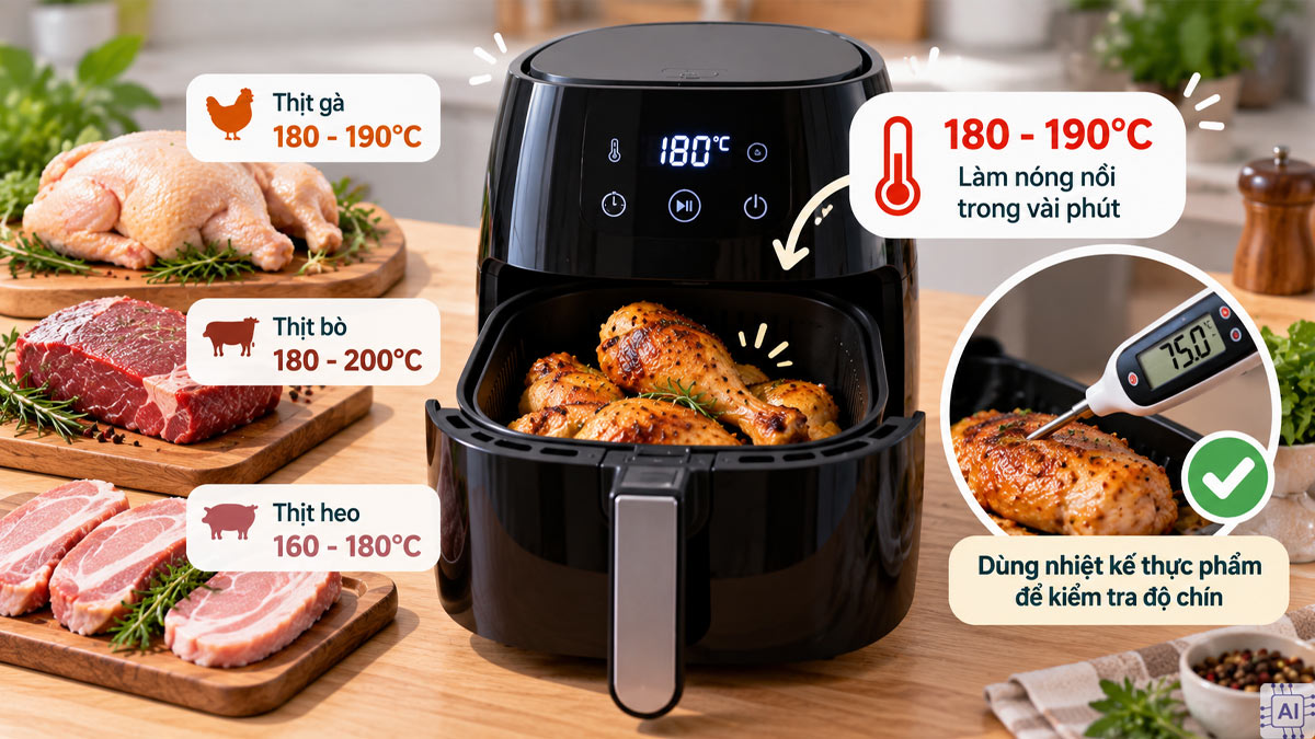 Hướng dẫn cách làm nóng nồi chiên không dầu