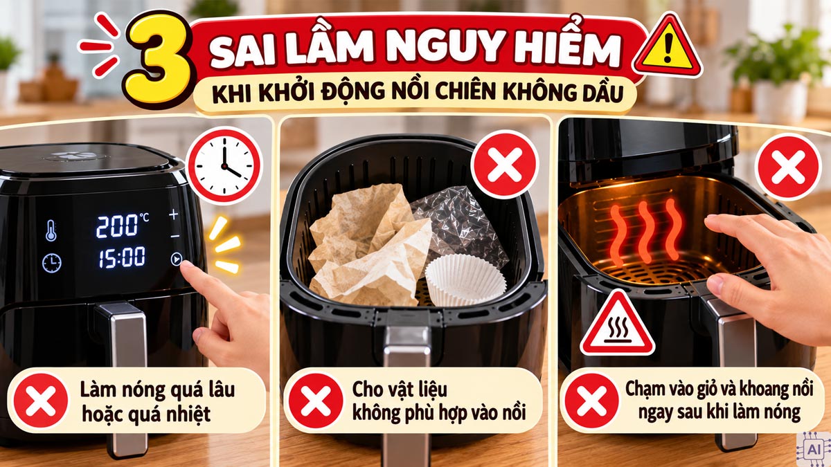 3 sai lầm nguy hiểm khi khởi động nồi chiên không dầu