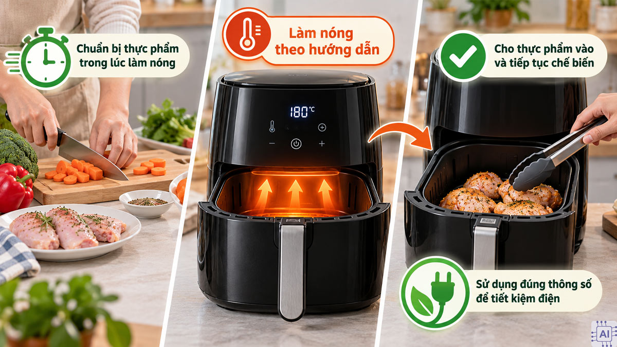 Mẹo làm nóng nồi chiên không dầu an toàn