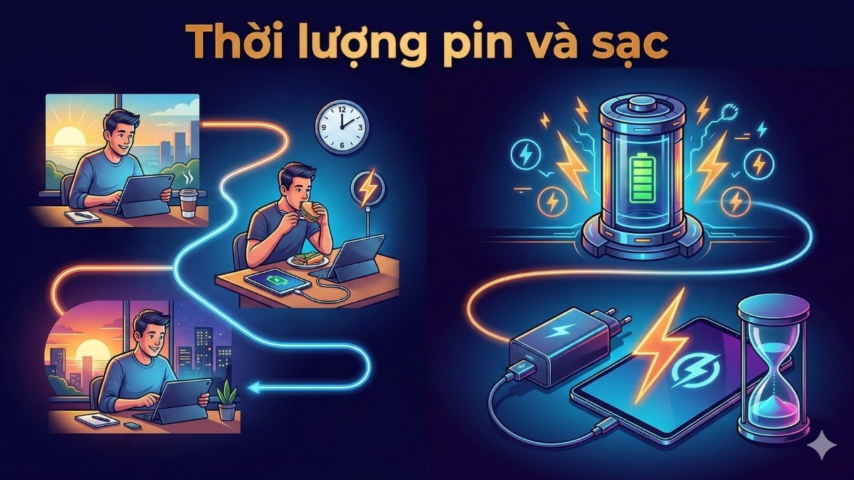 Thời lượng pin và sạc của máy tính bảng Huawei