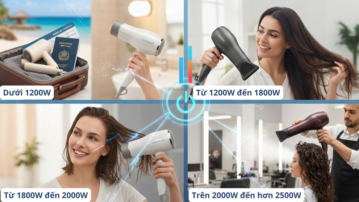 Máy sấy tóc có những mức công suất nào?