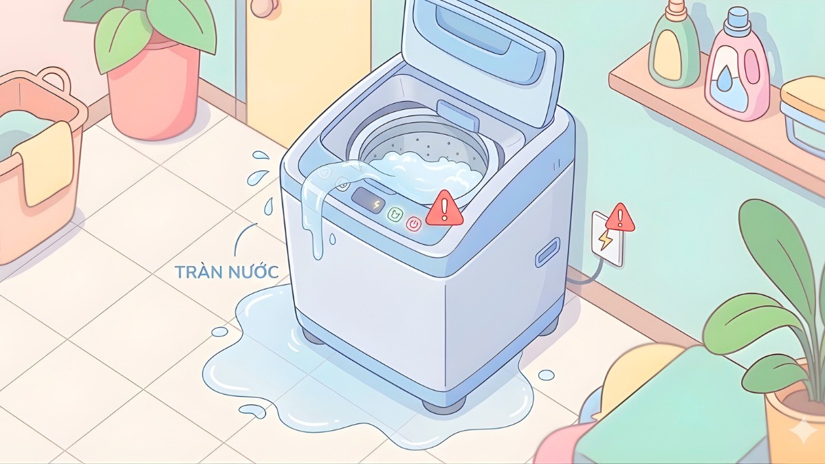 Máy giặt tràn nước ra ngoài