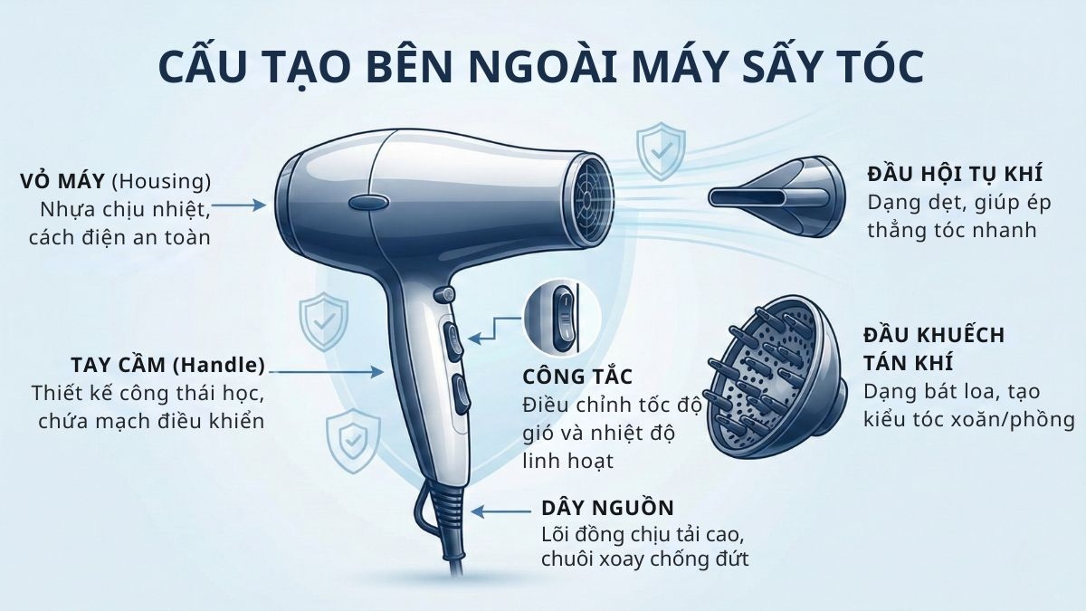 Cấu tạo của máy sấy tóc