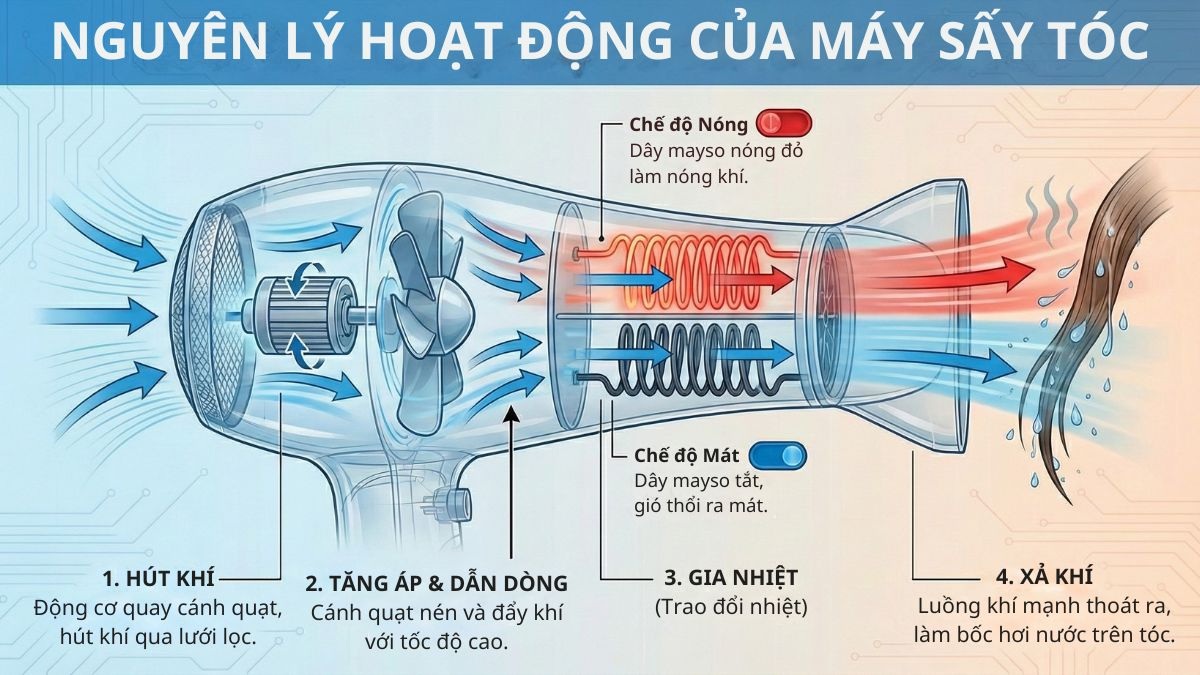 Nguyên lý hoạt động của máy sấy tóc