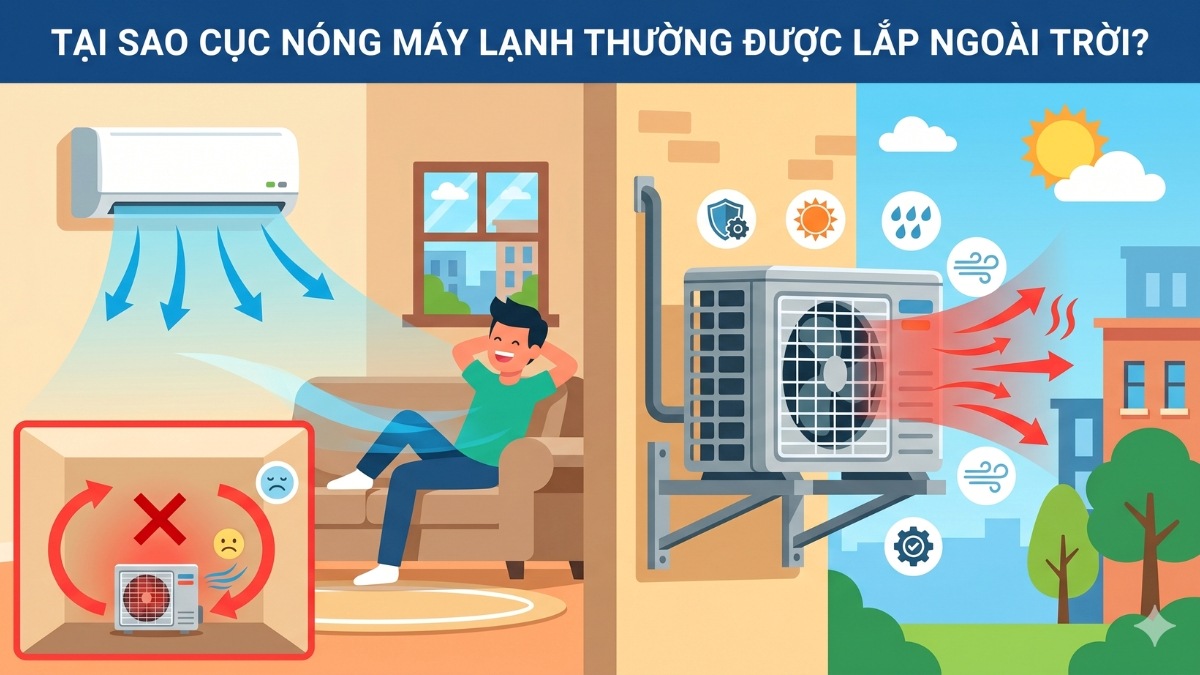 Tại sao cục nóng máy lạnh thường được lắp ngoài trời?