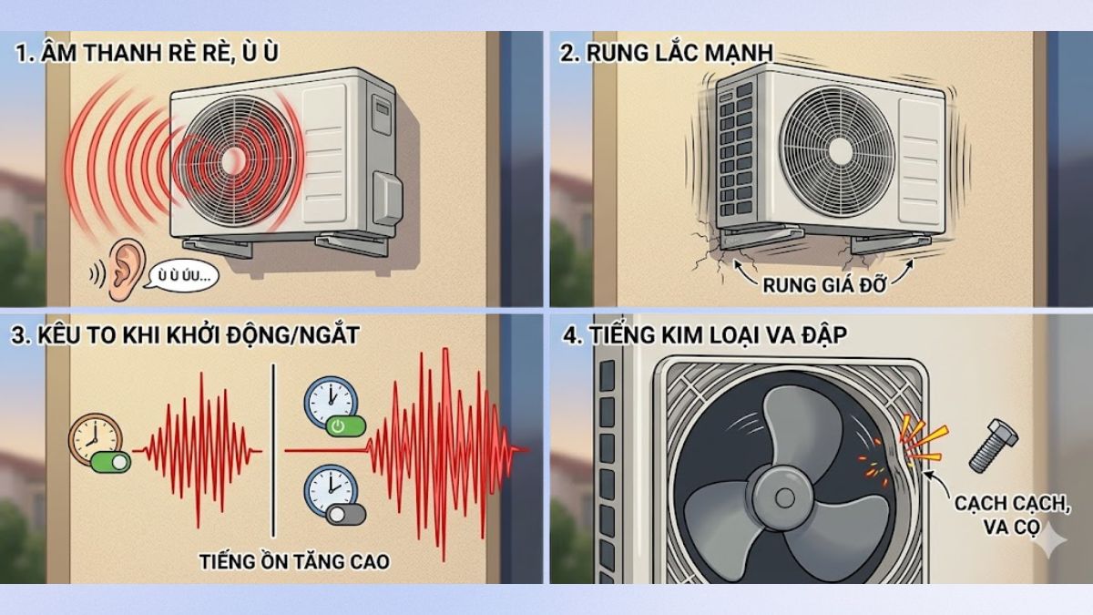 Nhận biết cục nóng điều hòa kêu ù ù