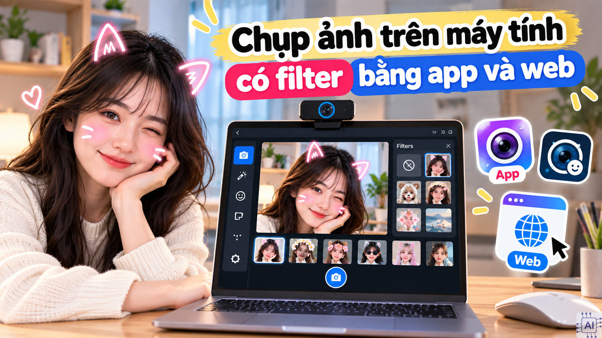 Chụp ảnh trên máy tính có filter bằng app và web
