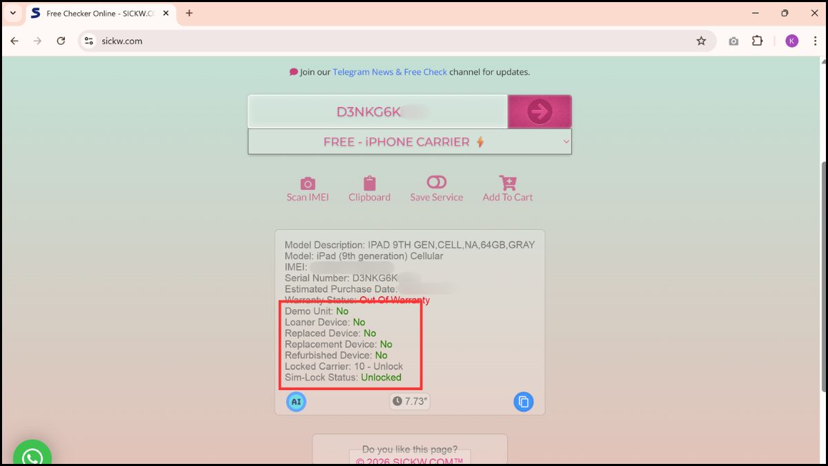 Phát hiện iPad lock, iPad dựng từ serial number