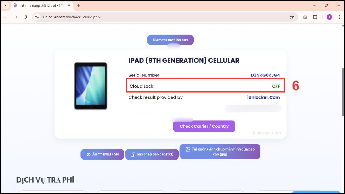 Xem trạng thái tại mục iCloud Lock