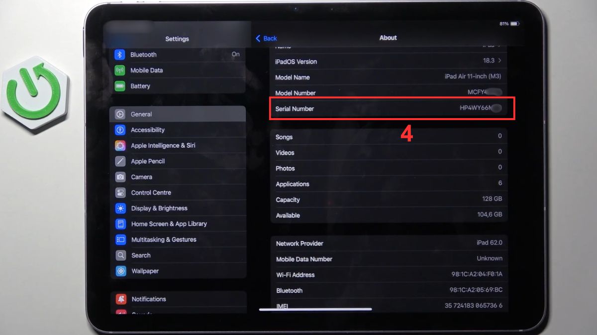 Tìm mục Serial Number