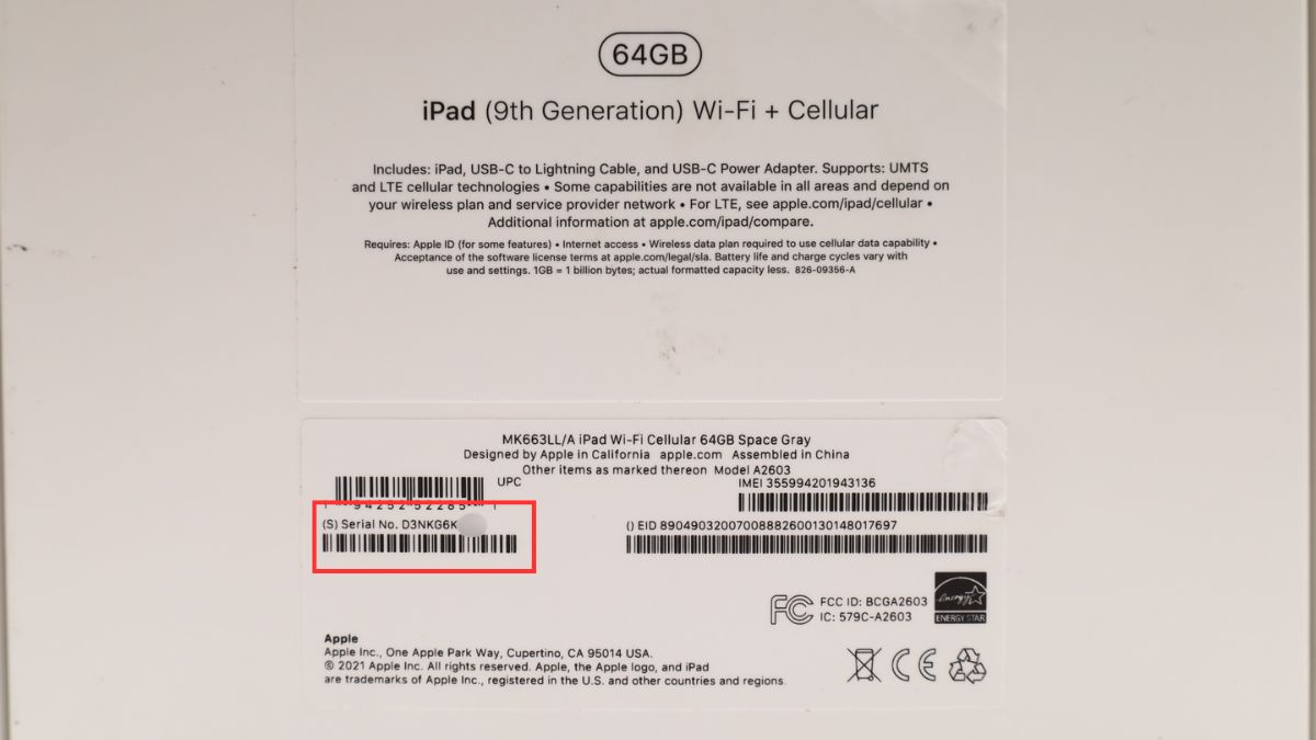 Check serial trên hộp đựng iPad chính hãng