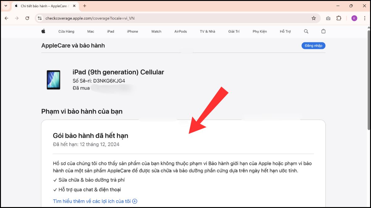 Check tình trạng bảo hành iPad qua serial number