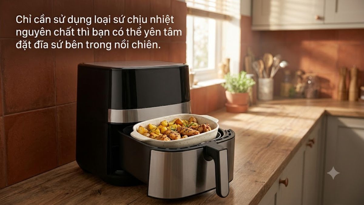 Cho đĩa vào nồi chiên không dầu có sao không?