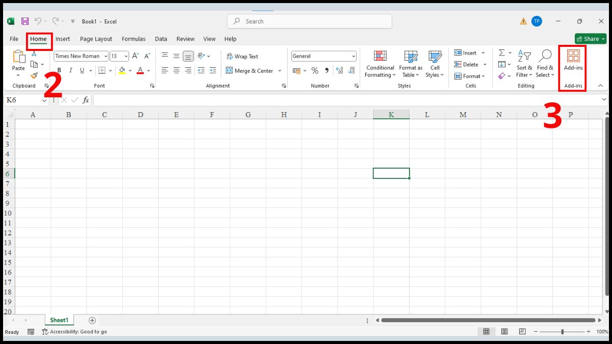 Vào mục Home Chọn Add-ins
