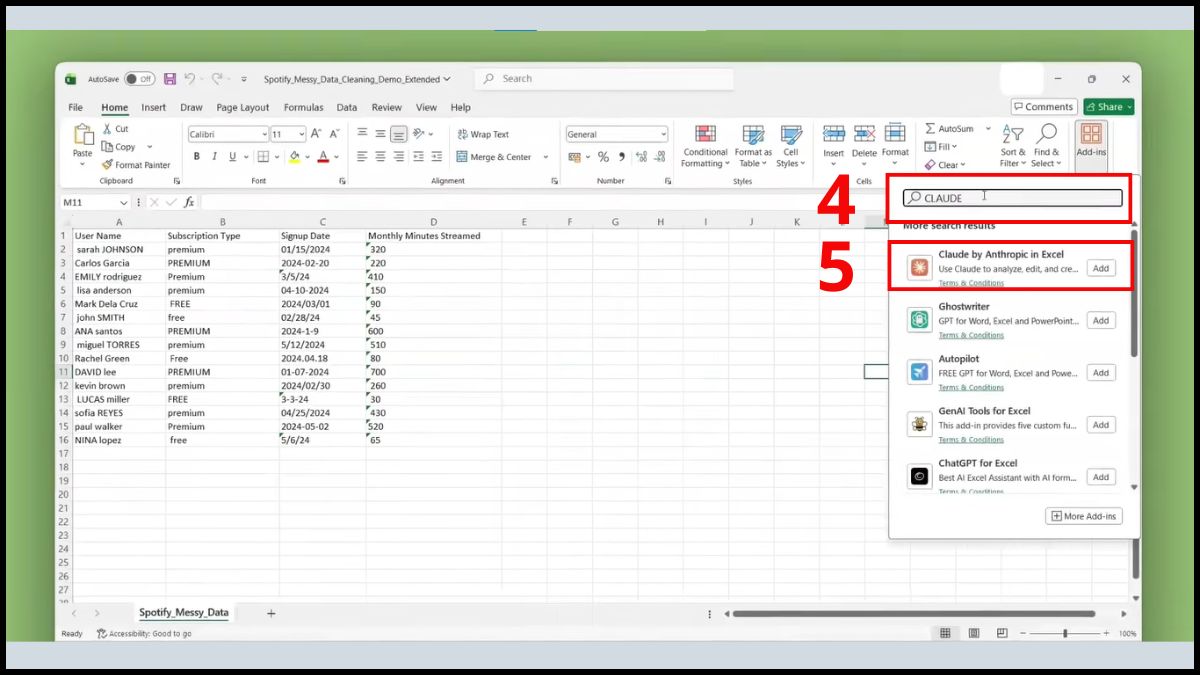 Chọn Claude by Anthropic in Excel
