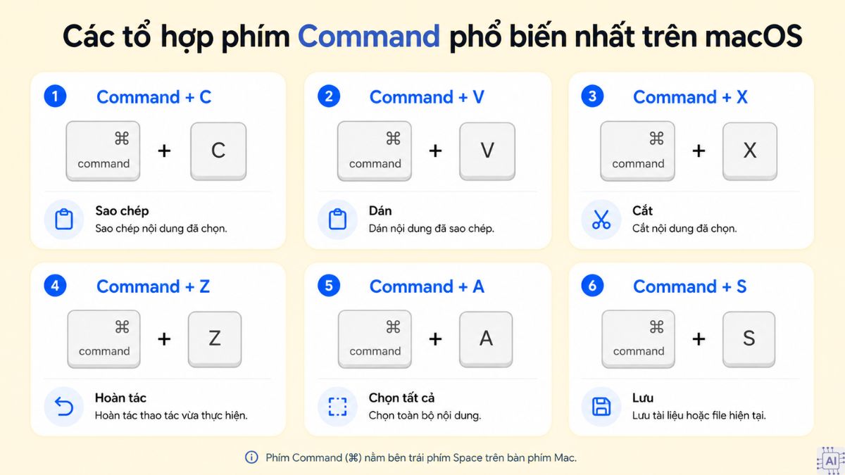 Các tổ hợp phím Command phổ biến nhất trên macOS