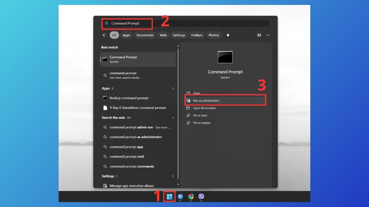 Mở Command Prompt với quyền Administrator