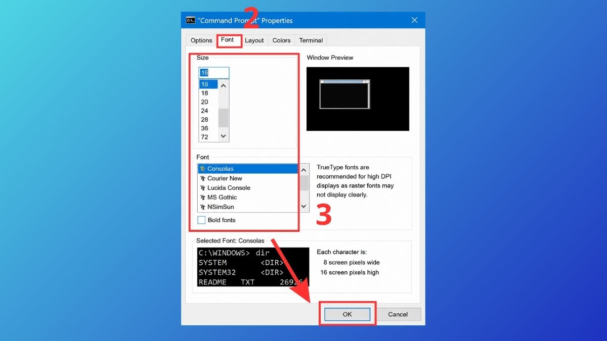 Chọn Font để xem các tùy chọn chữ