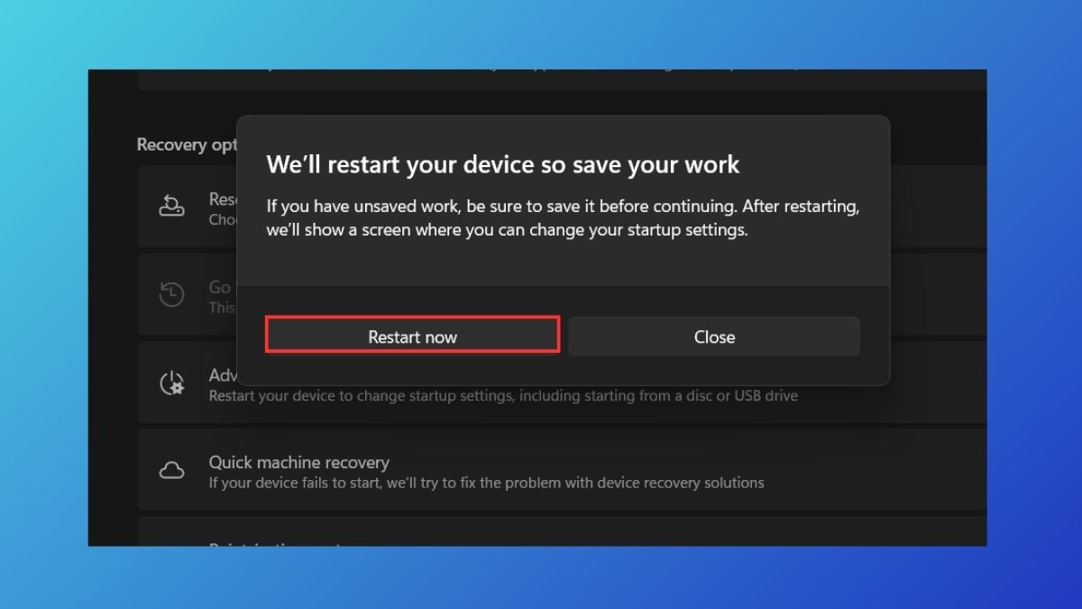 Tiếp tục nhấn vào Reset Now