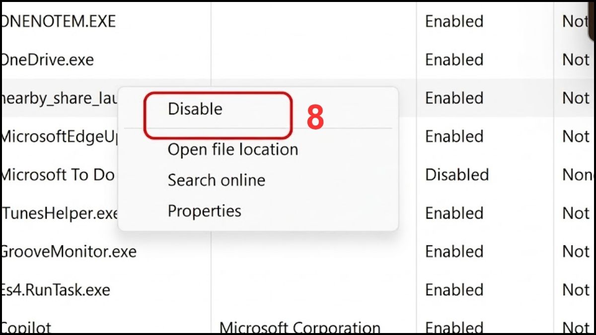 Nhấp chuột phải chọn Disable