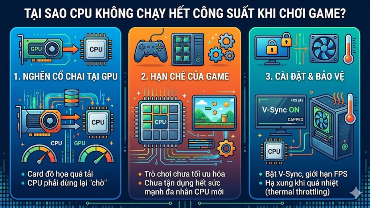 Vì sao CPU không chạy hết công suất khi chơi game?