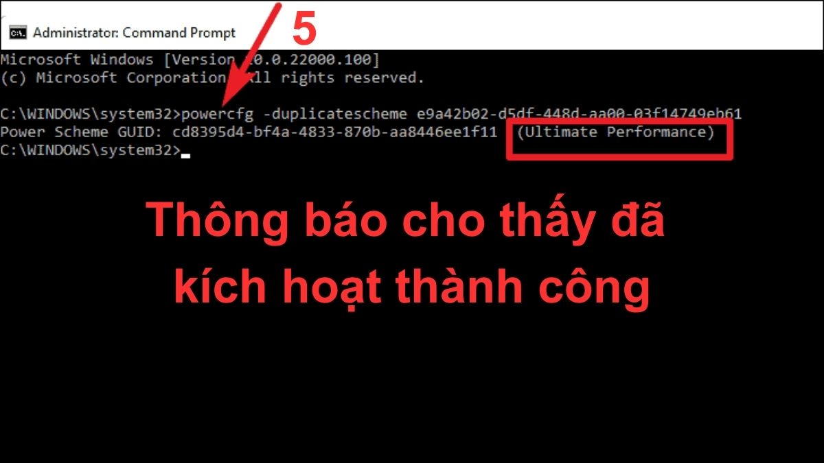Nhấn Enter và chờ thông báo hoàn tất