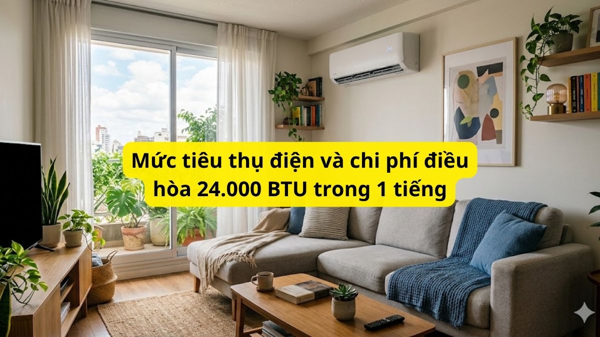 Mức tiêu thụ điện và chi phí điều hòa 24.000 BTU trong 1 tiếng