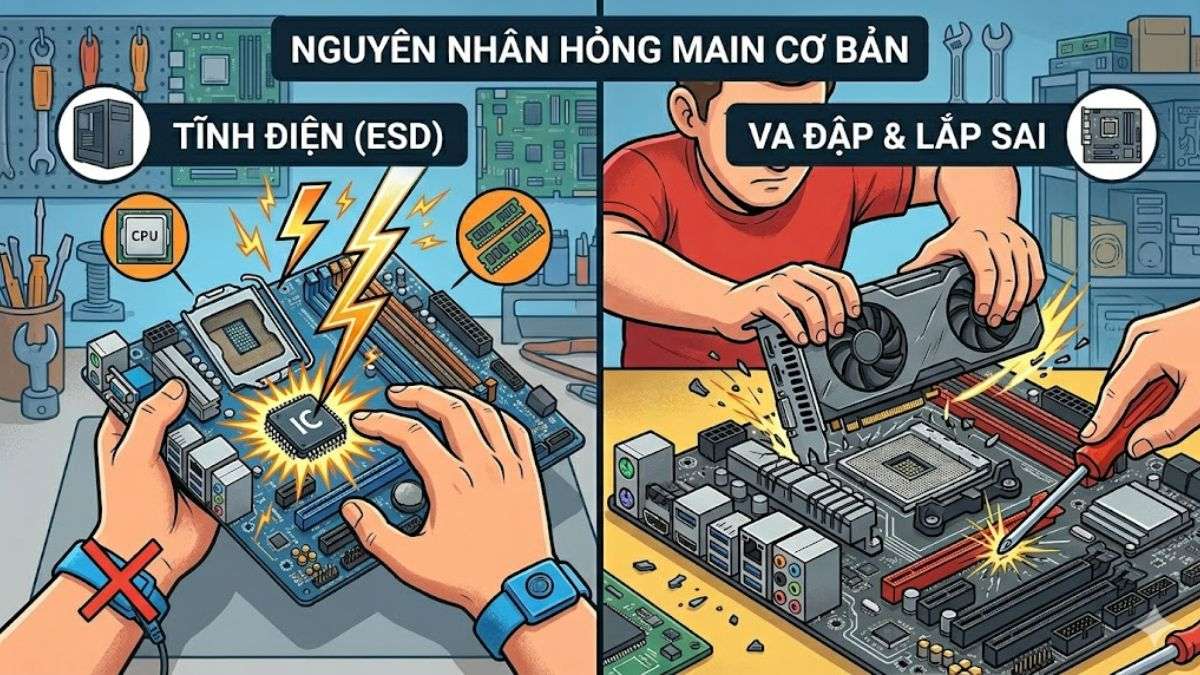 Tĩnh điện và va đập cơ học trong quá trình lắp đặt