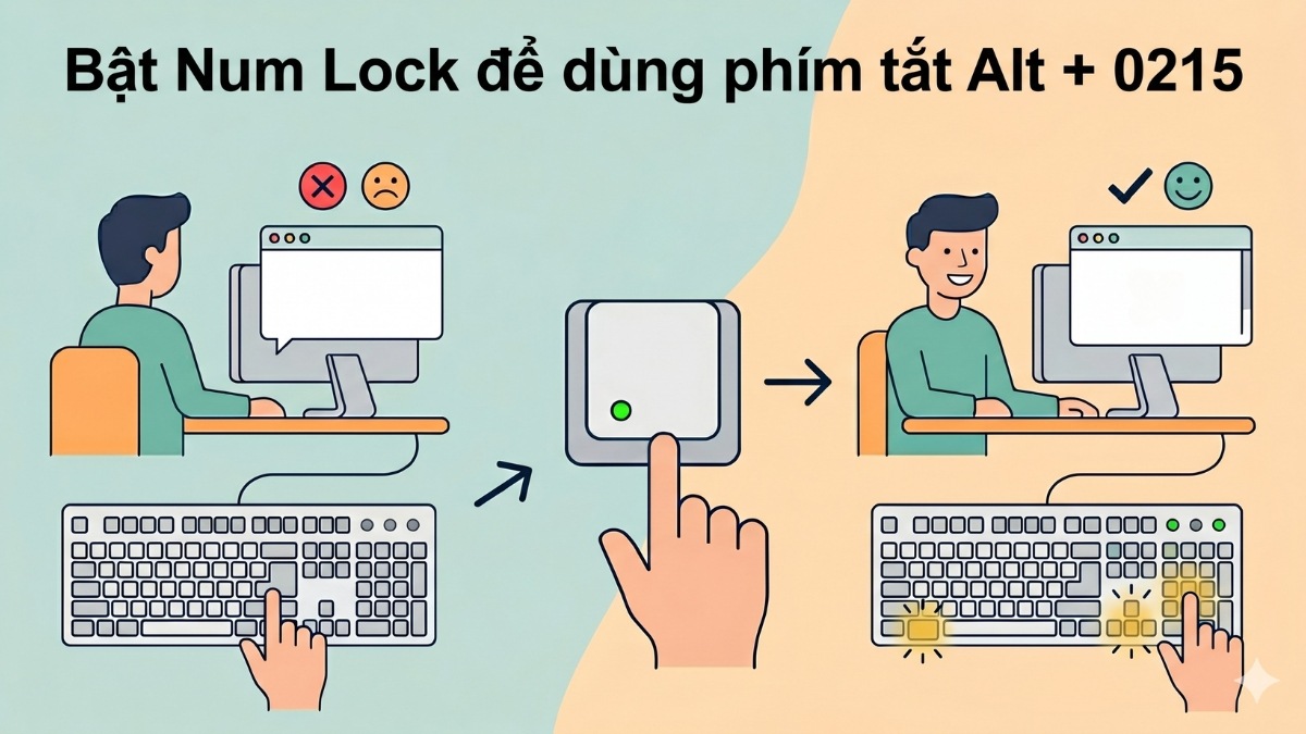 Bật Num Lock để dùng phím tắt Alt + 0215