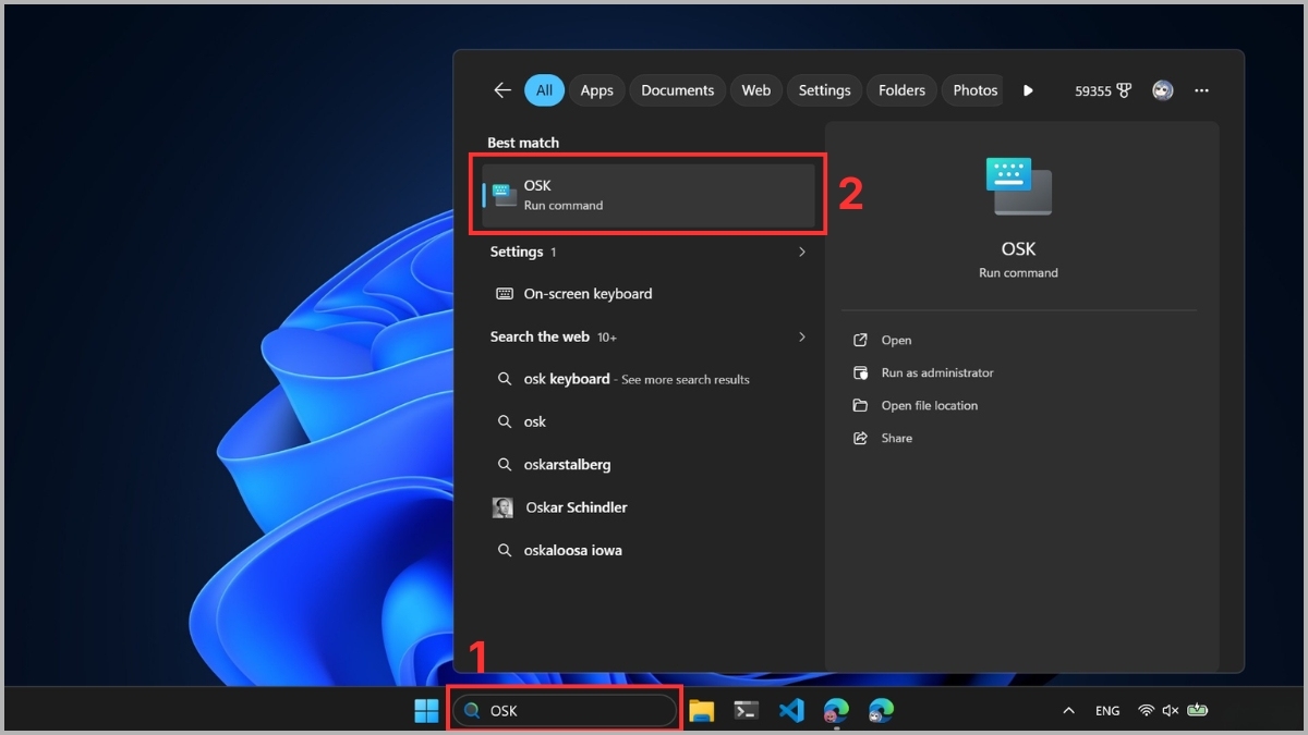 Dùng bàn phím ảo On-Screen Keyboard khi không có Numpad