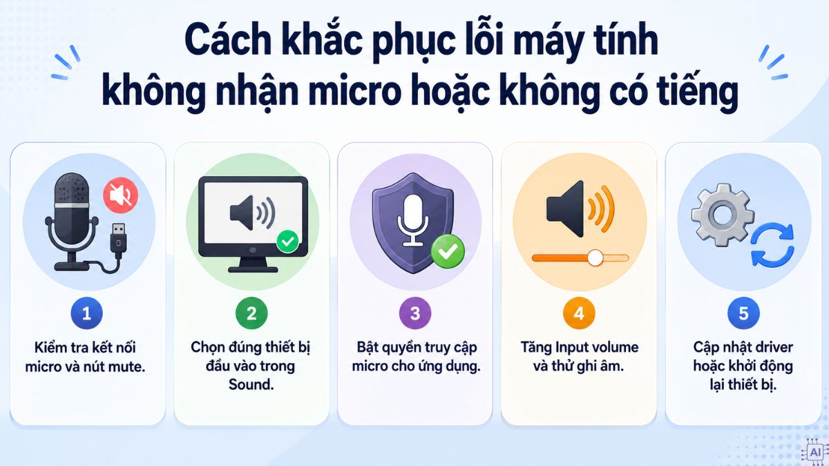 Cách khắc phục lỗi máy tính không nhận micro hoặc không có tiếng