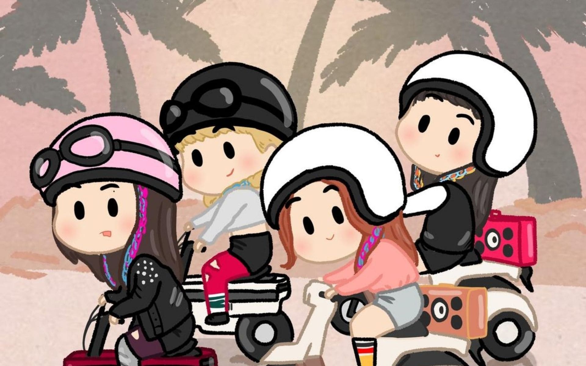 Hình nền chibi BLACKPINK cute cho iPad