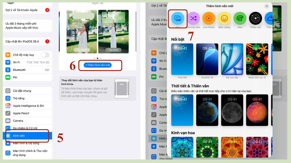 Cài đặt hình nền