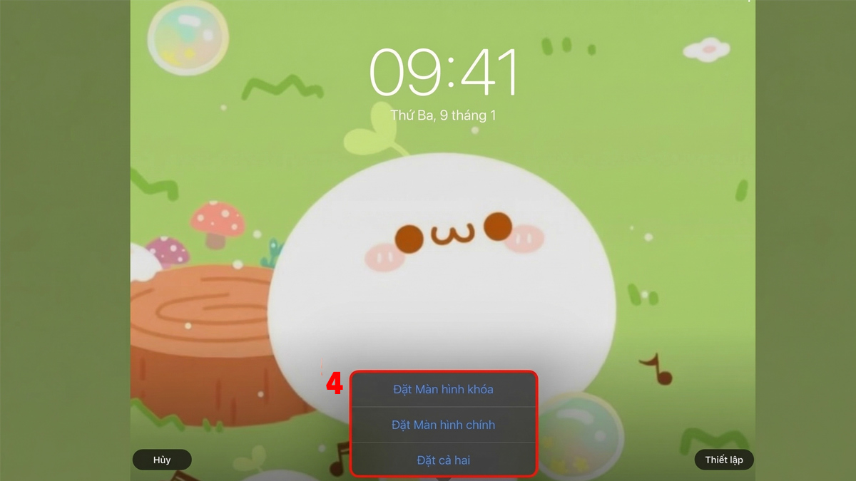 Căn chỉnh vị trí và chọn Đặt Màn hình chính/Màn hình khóa