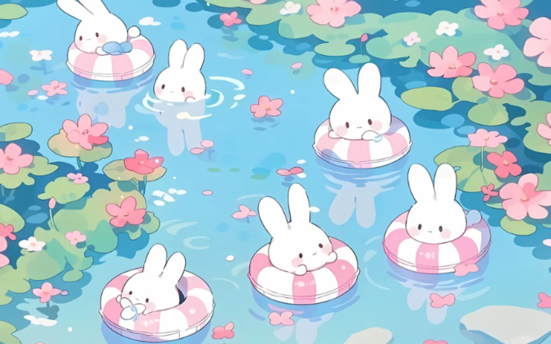 Hình nền thỏ bảy màu cute cho iPad 