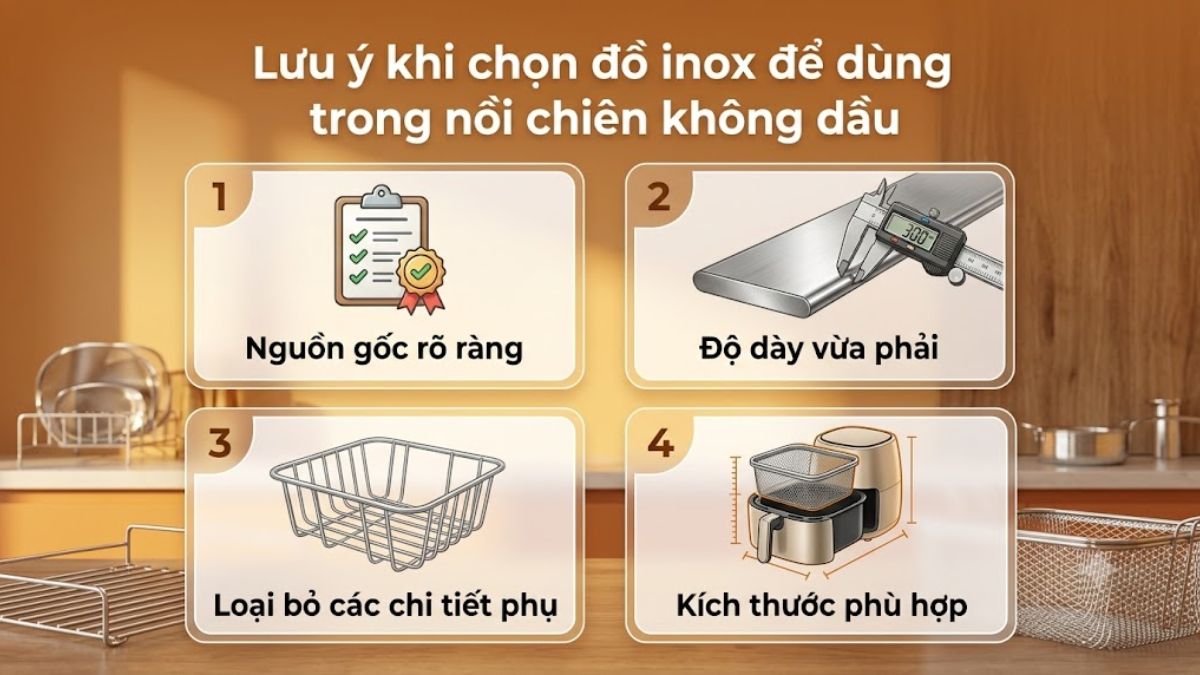 Lưu ý khi chọn đồ inox để dùng trong nồi chiên không dầu