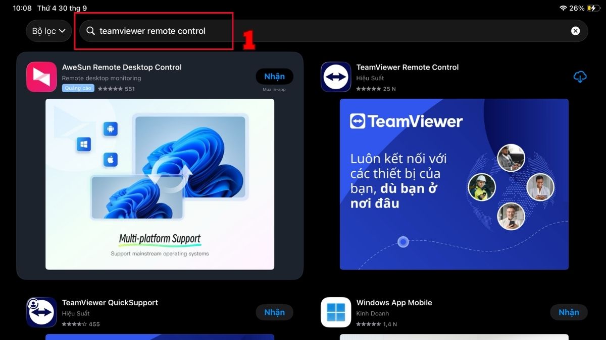 Sử dụng TeamViewer Remote trên iPad